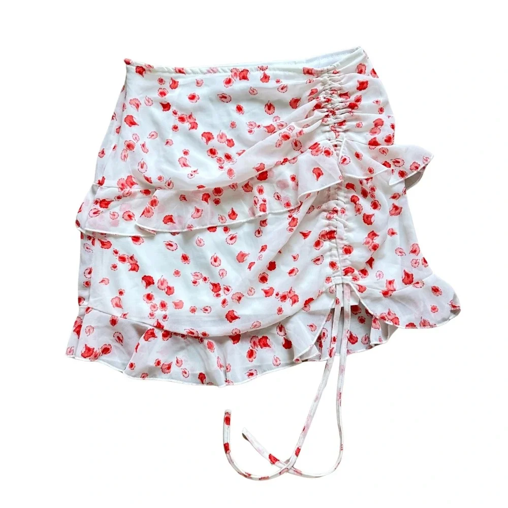 Princess Polly Ruffled Mini Skirt Women 2 Ruched Coquette Cottagecore Romantic